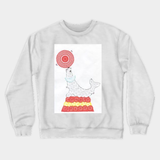 Spirograph Circus Seal: a Patterned Spirograph Collage Crewneck Sweatshirt by RachelEDesigns